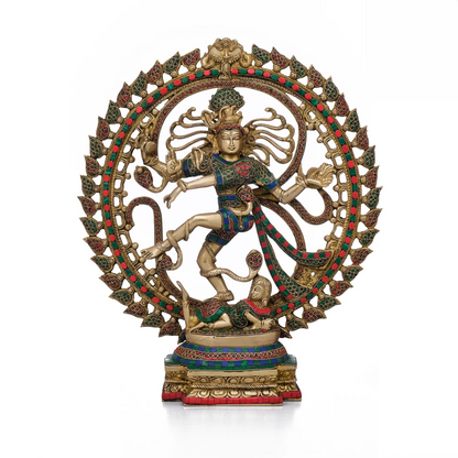 Brassaura® Brass Nataraja Statue with Stonework | Height 20 Inches