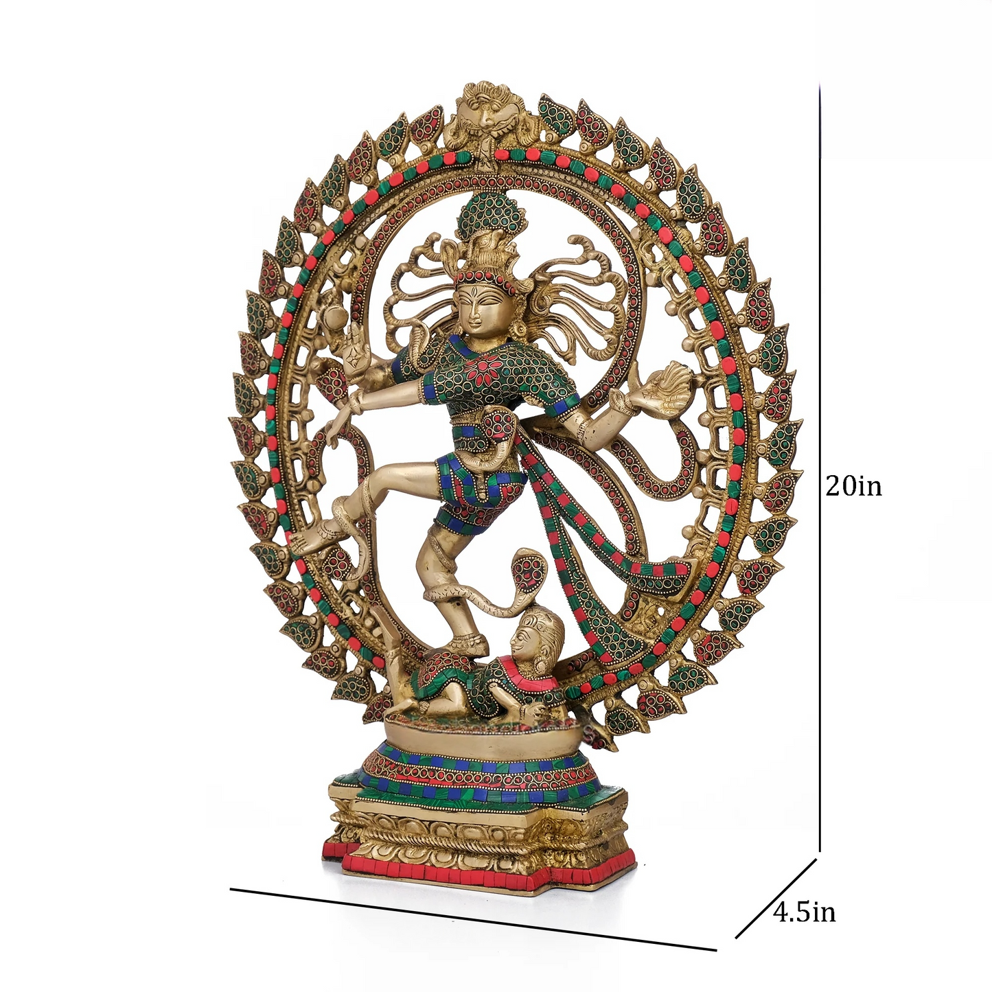 Brassaura® Brass Nataraja Statue with Stonework | Height 20 Inches