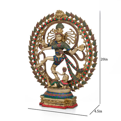 Brassaura® Brass Nataraja Statue with Stonework | Height 20 Inches