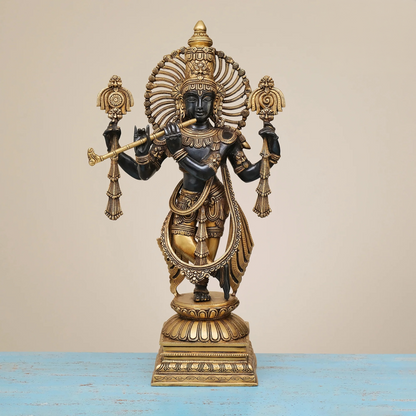Brassaura® Brass Krishna Statue for Home Temple Decor | Height 24 Inches