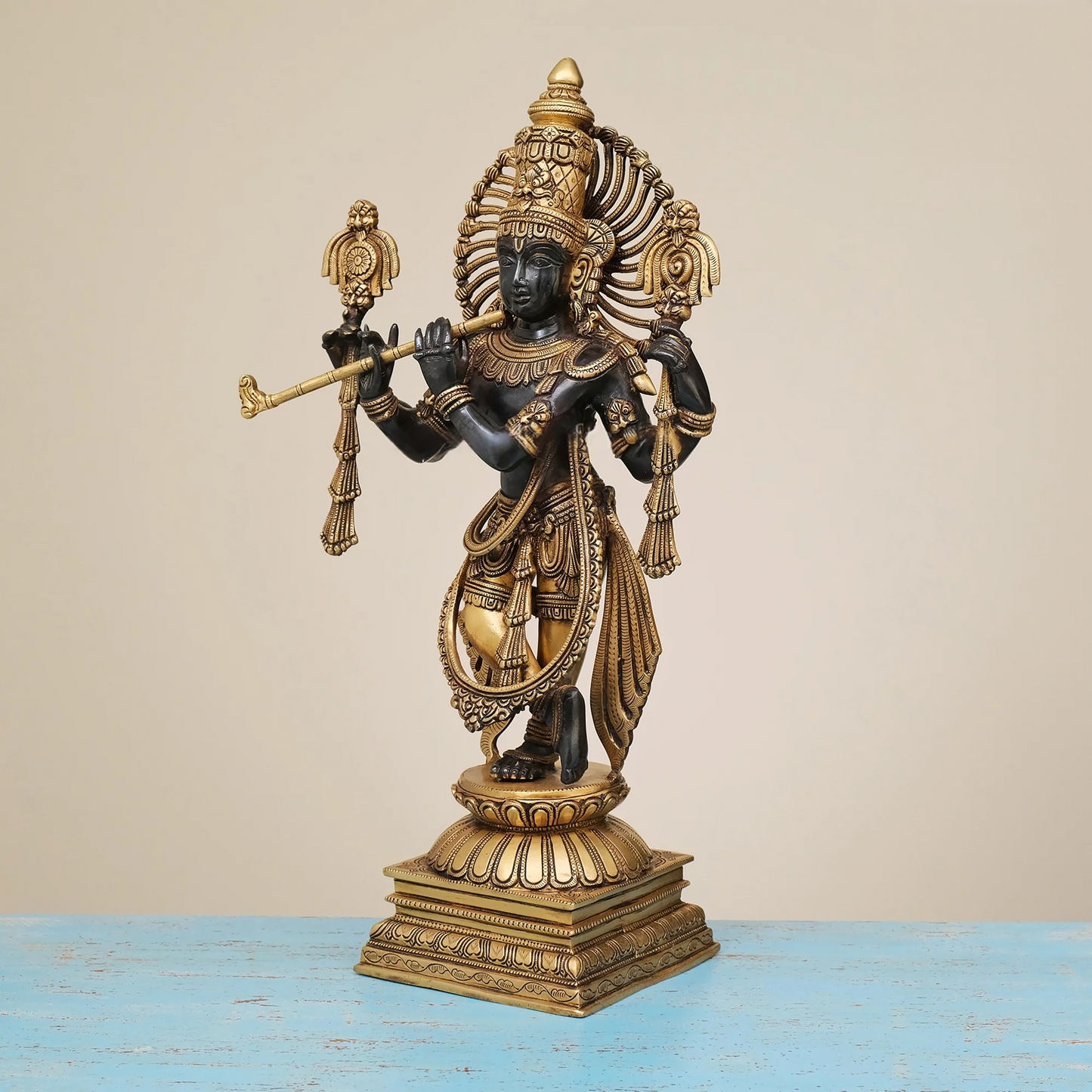 Brassaura® Brass Krishna Statue for Home Temple Decor | Height 24 Inches