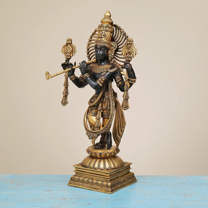 Brassaura® Brass Krishna Statue for Home Temple Decor | Height 24 Inches