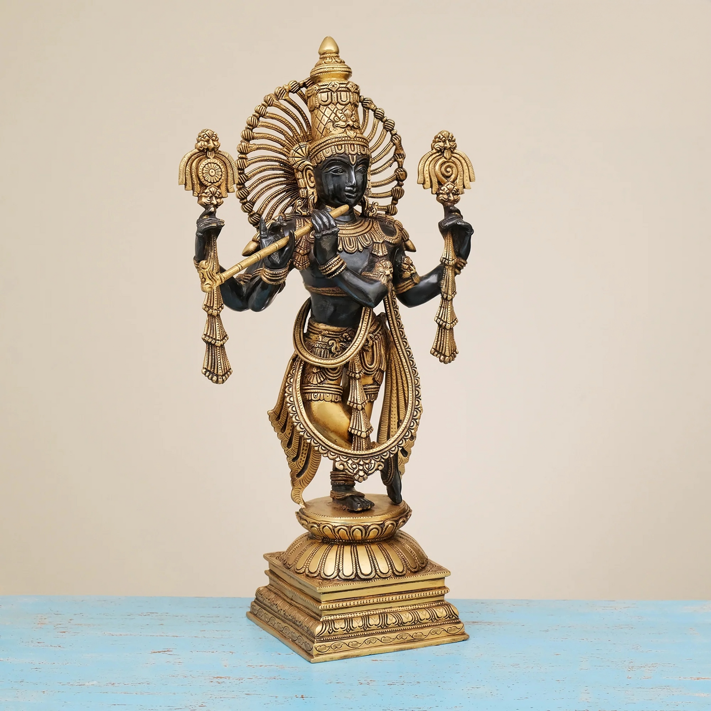 Brassaura® Brass Krishna Statue for Home Temple Decor | Height 24 Inches