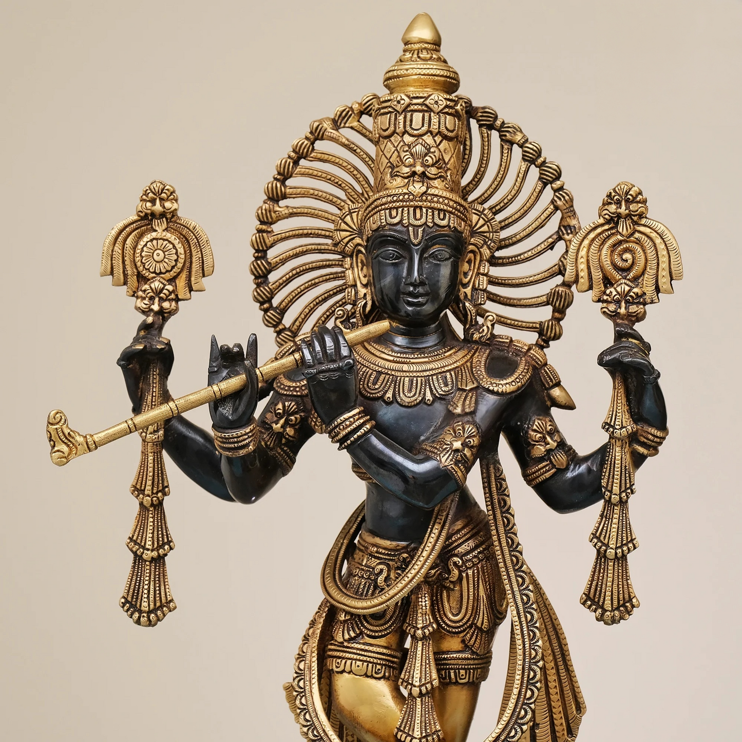 Brassaura® Brass Krishna Statue for Home Temple Decor | Height 24 Inches