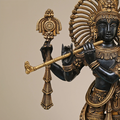 Brassaura® Brass Krishna Statue for Home Temple Decor | Height 24 Inches