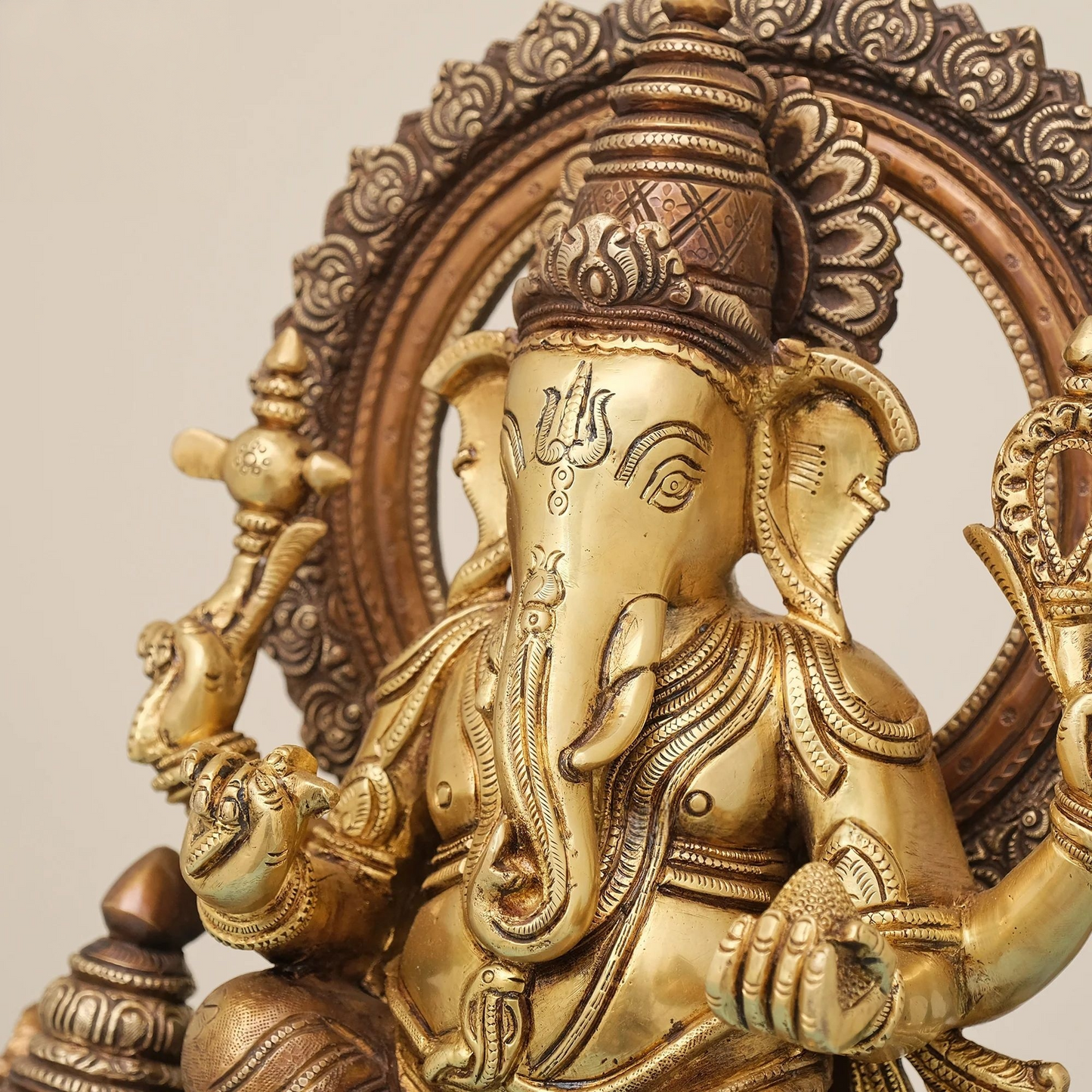Brassaura® Brass Ganesha Statue Sitting on Mouse | Height 16 Inches