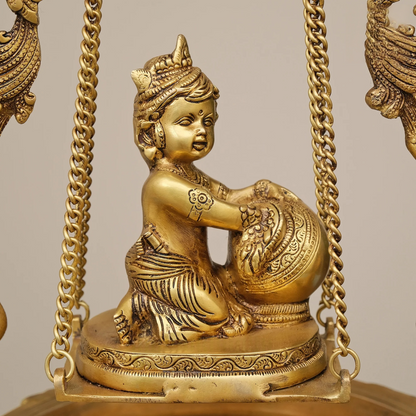 Brassaura® Brass Laddu Gopal Urli with Diya | Height 21 Inches