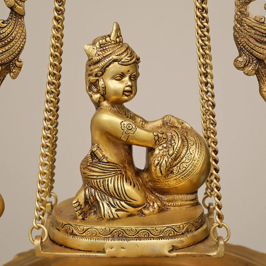 Brassaura® Brass Laddu Gopal Urli with Diya | Height 21 Inches