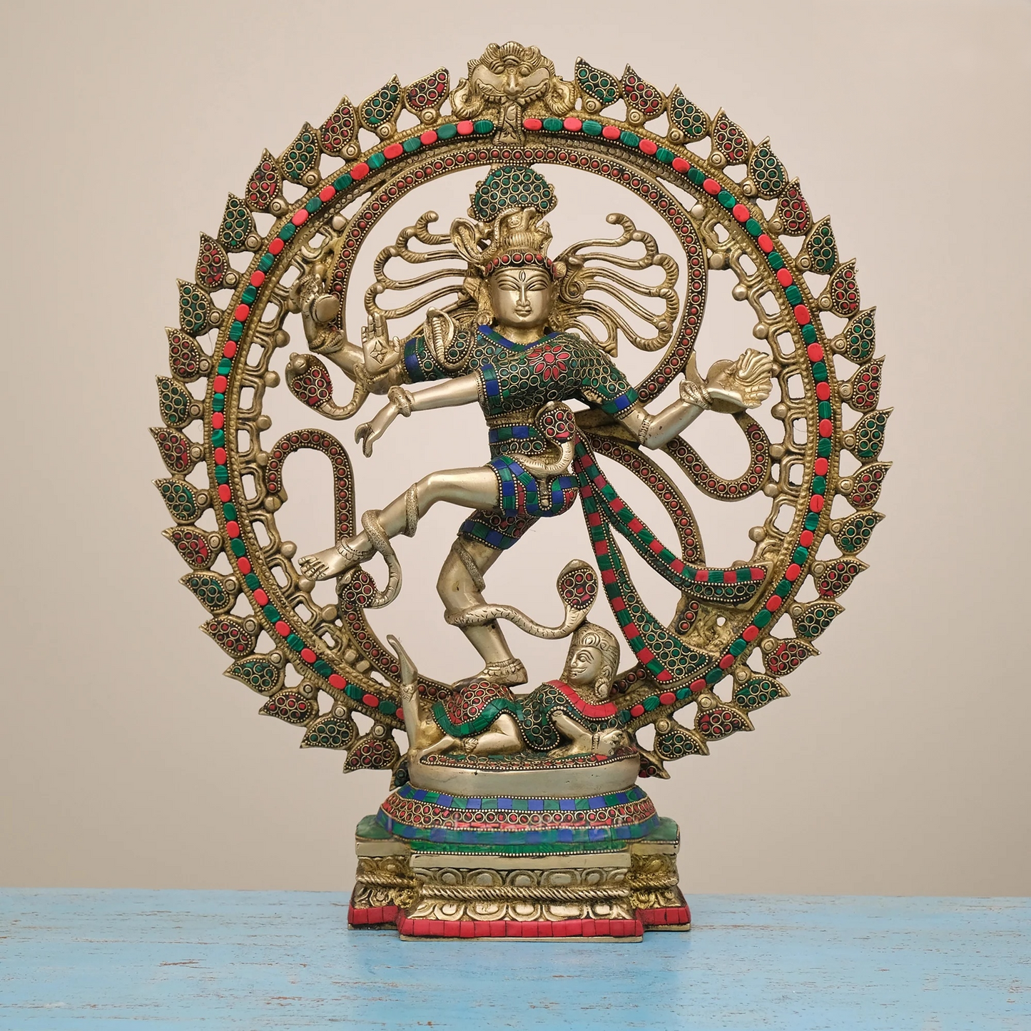 Brassaura® Brass Nataraja Statue with Stonework | Height 20 Inches