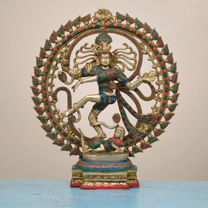 Brassaura® Brass Nataraja Statue with Stonework | Height 20 Inches