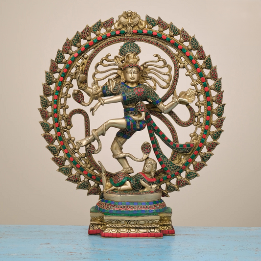 Brassaura® Brass Nataraja Statue with Stonework | Height 20 Inches