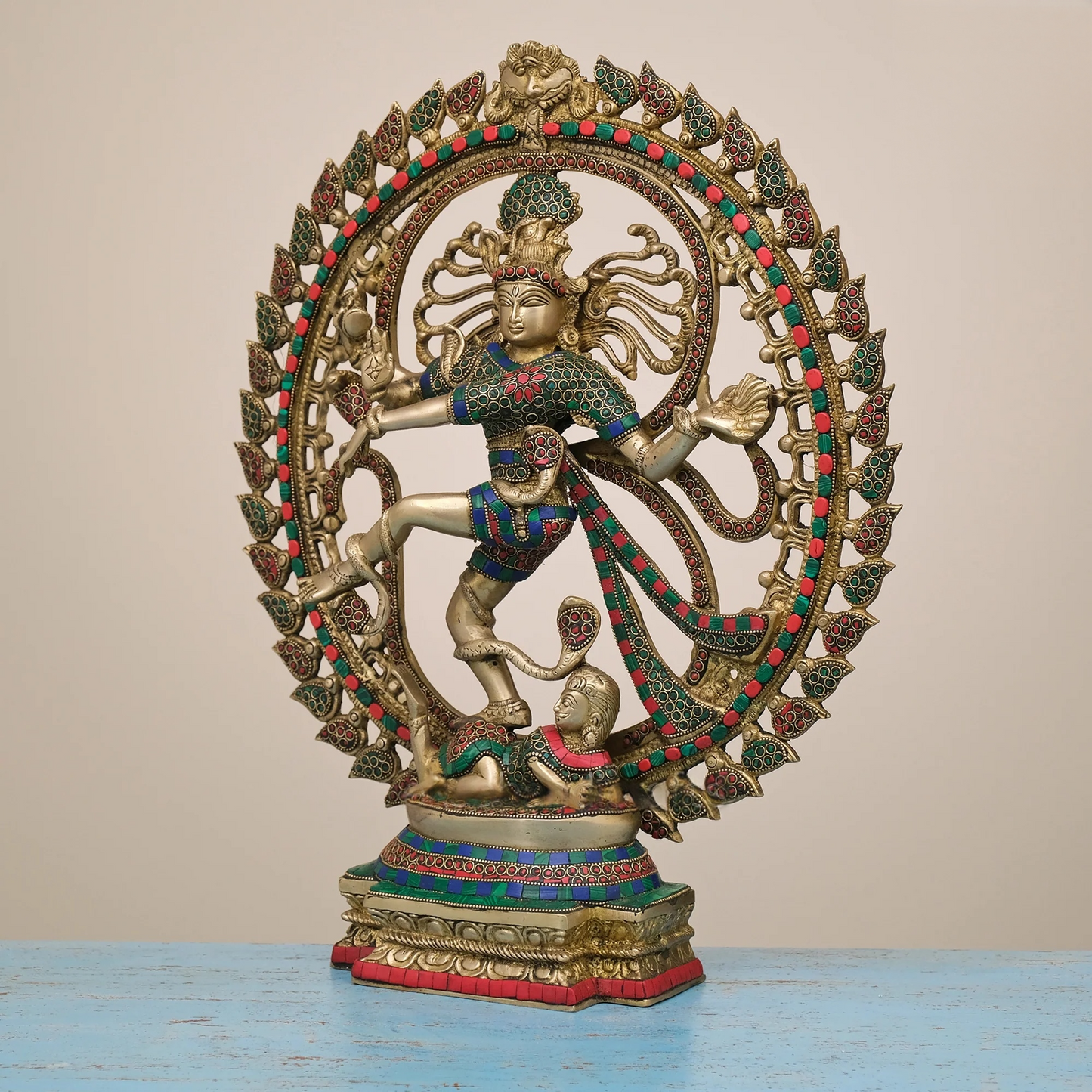 Brassaura® Brass Nataraja Statue with Stonework | Height 20 Inches