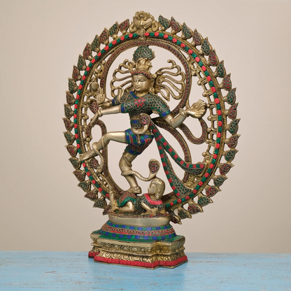 Brassaura® Brass Nataraja Statue with Stonework | Height 20 Inches