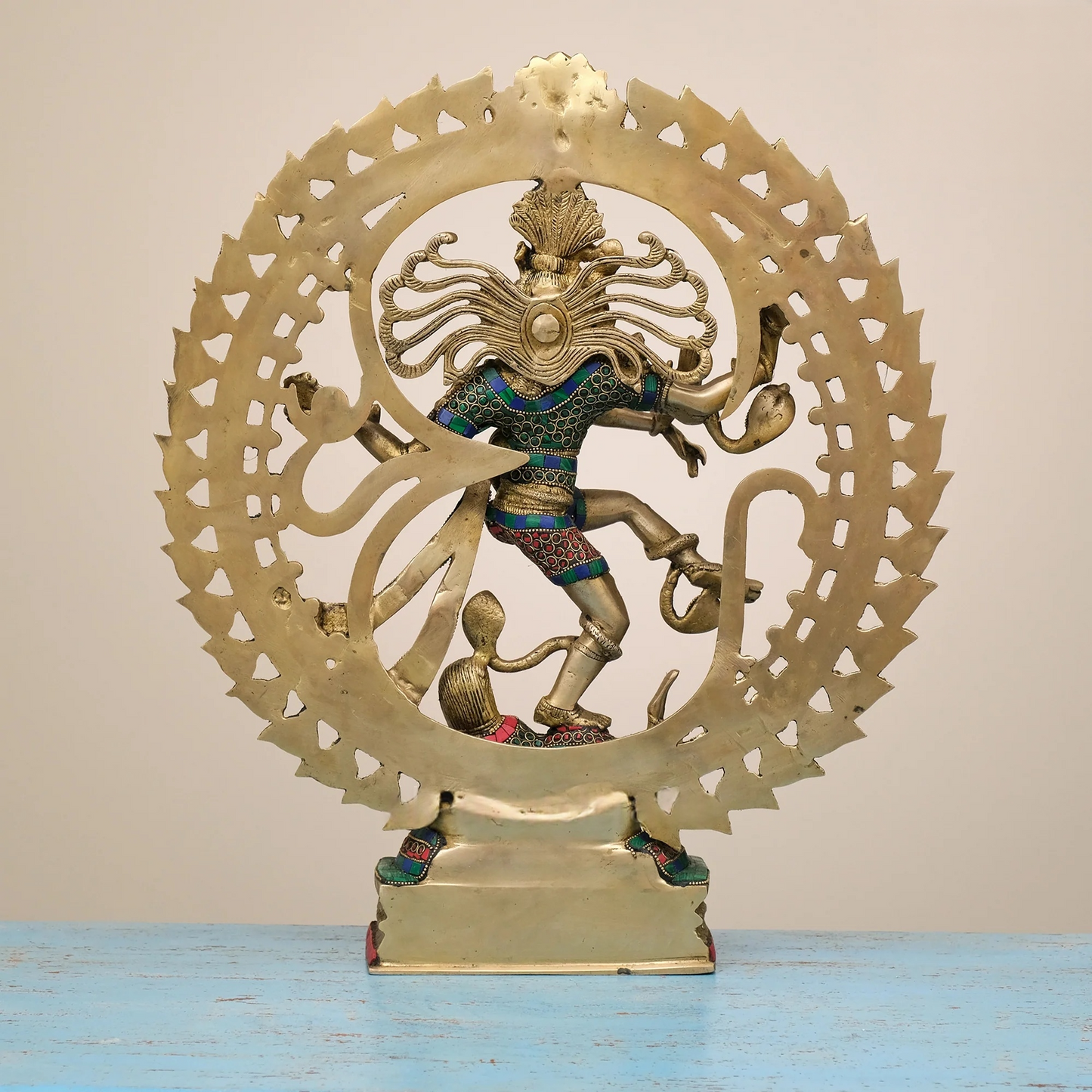 Brassaura® Brass Nataraja Statue with Stonework | Height 20 Inches