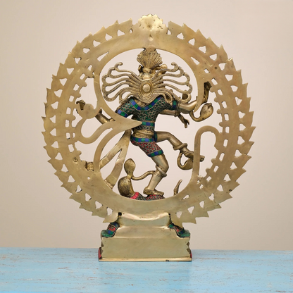 Brassaura® Brass Nataraja Statue with Stonework | Height 20 Inches