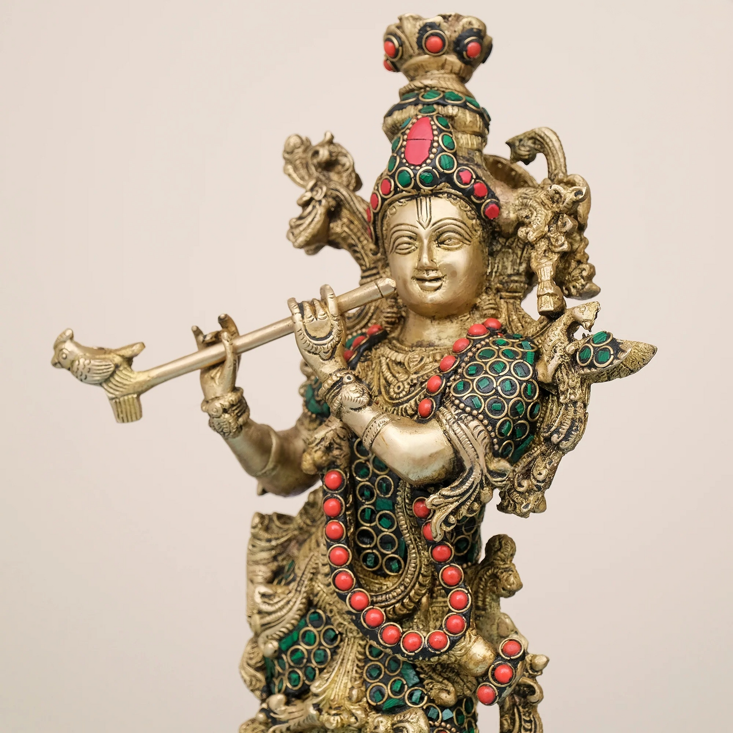 Brassaura® Brass Radha & Krishna Statue with Stonework | Height 14 Inches