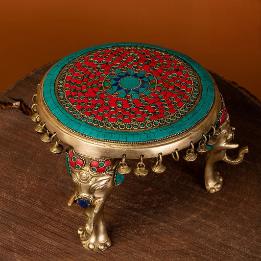 Brassaura® Brass Chowki Pooja Mandir Stand | Height 6 Inches