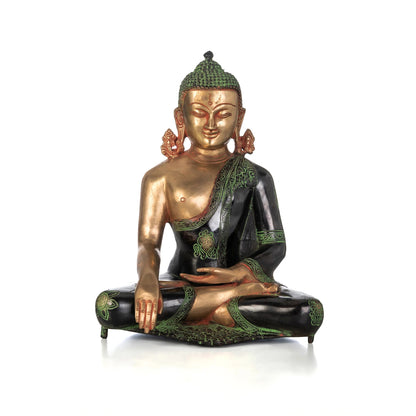 Brassaura® Brass Lord Buddha Idol in Antique Finish | Height 13 Inches
