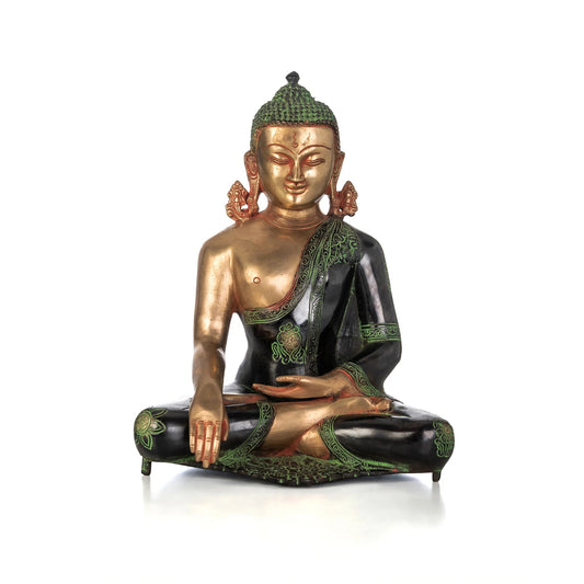 Brassaura® Brass Lord Buddha Idol in Antique Finish | Height 13 Inches