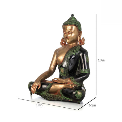 Brassaura® Brass Lord Buddha Idol in Antique Finish | Height 13 Inches