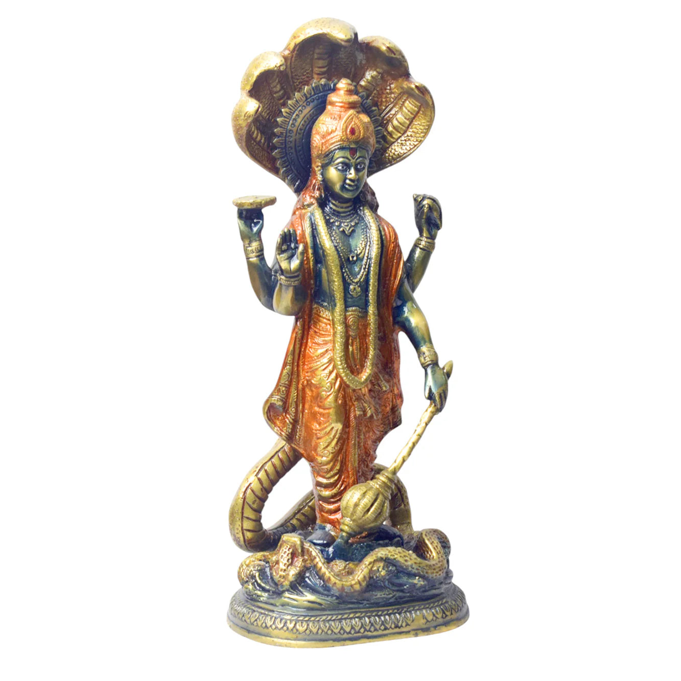 ब्रासोरा® वृंदावन वेणुगोपाल कृष्ण पीतल की प्रतिमा मोर के साथ | एंटीक नीला और सुनहरा रंग | ऊँचाई 20 इंच