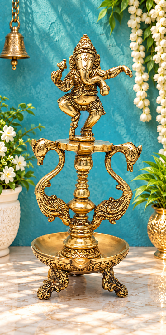 Brassaura® Brass Ganesh Diya | Pure Superfine Brass Handcrafted Murti | Brass Statue for Home Temple, Pooja Room | Height 8 Inches | Weight 0.8 Kgs