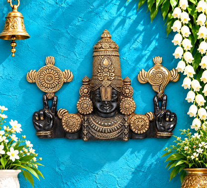 Brassaura® Lord Balaji Wall Hanging Brass Sculpture | Black & Gold Finish | Height: 12.2 Inches