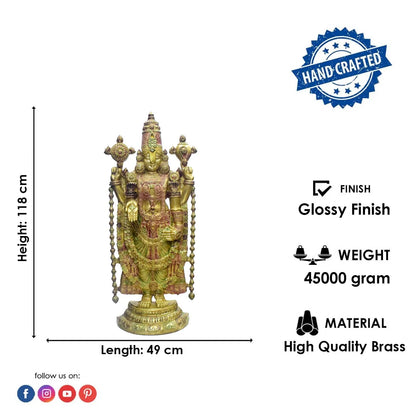Brassaura® Brass Lord Venkateswara (Balaji) Statue | Height 46 Inches