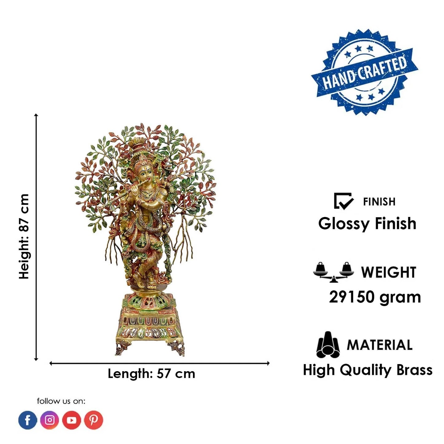 Brassaura® Brass Krishna Under Kalpavriksha Tree Statue | Height 34 Inches