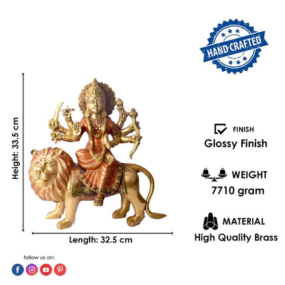 Brassaura® Sherawali Mata Brass Statue | Pure Brass | Height 13 Inches