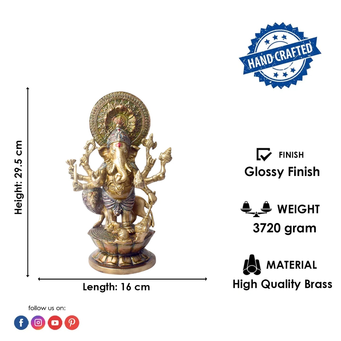 Brassaura® Brass Ganesh Idol Divine Presence for Prosperity | Height 11.6 Inches