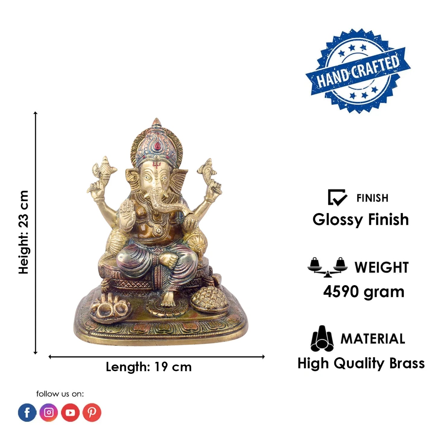 Brassaura® Brass Sacred Ganesh Idol | Height 9.1 Inches