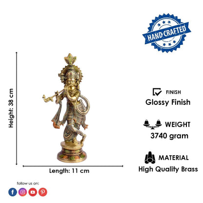 Brassaura® Brass Large Krishna God Statue | Height 15 Inches