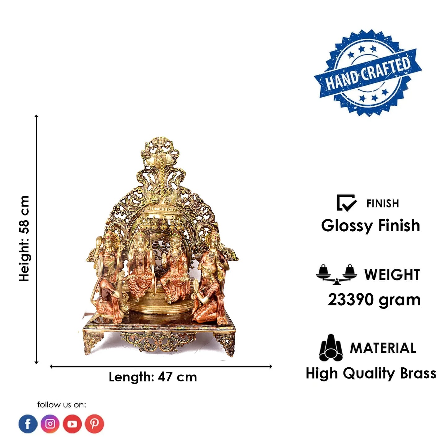 Brassaura® Brass Ram Darbar Idol | Height 23 Inches