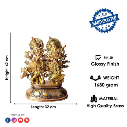 Brassaura® Brass Radha Krishna with Kamdhenu Idol | Height 17 Inches