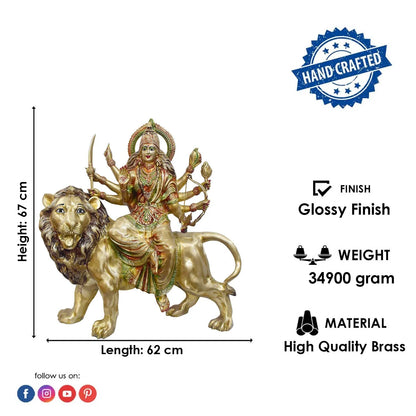 Brassaura® Brass Durga Statue on Lion | Height 26 Inches