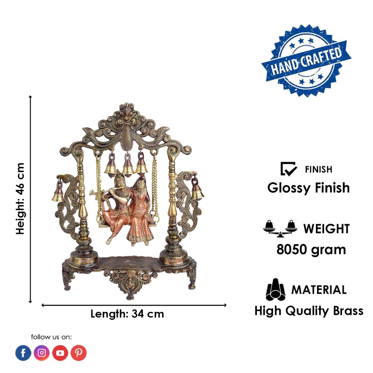 Brassaura® Radha Krishna Swing Jhoola Brass Idol | Pure Brass | Height 18.1 Inches