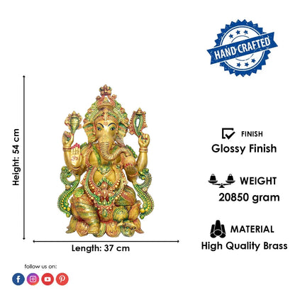 Brassaura® Brass Grand Lord Ganesha Idol Antique Finish | Height 21 Inches