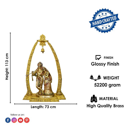 Brassaura® Brass Shri Radha-Krishna Murti with Prem Mandap & Ghanti Shringar | Height 44 Inches