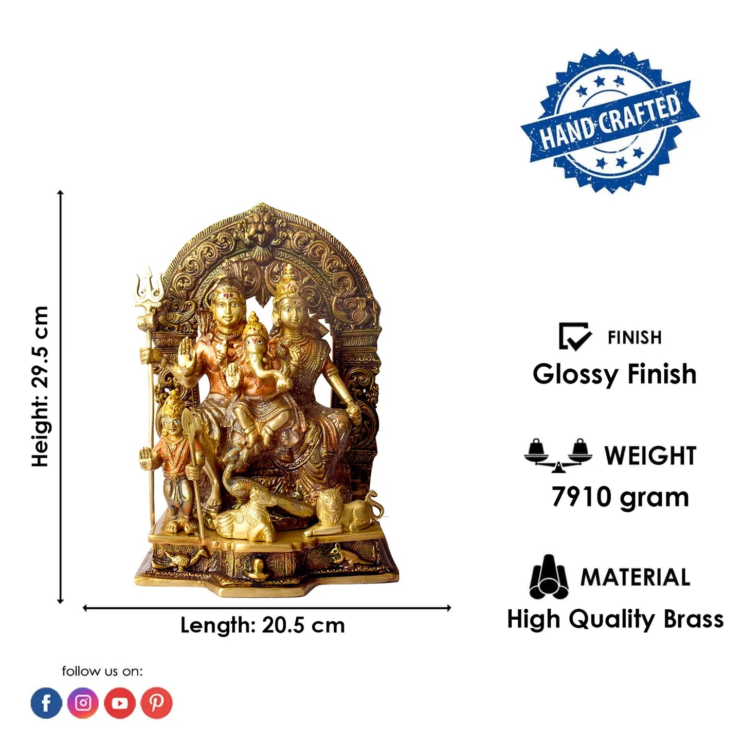 Brassaura® Sampurna Shiv Parivaar Brass Idol | Pure Brass | Height 11.6 Inches
