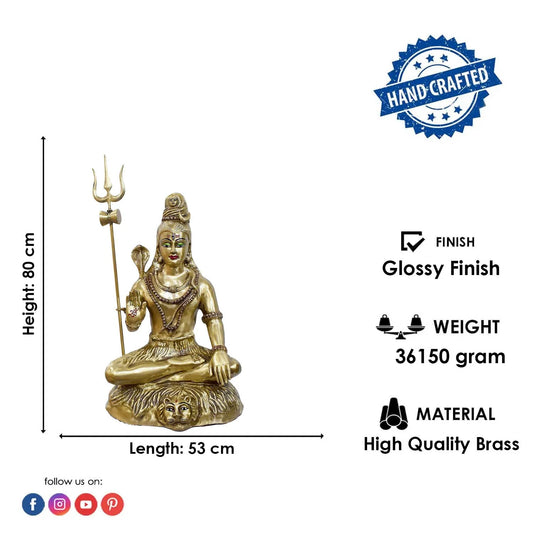 Brassaura® Brass Lord Shiva Seated Idol with Trishul | Height 31 Inches