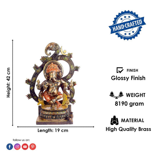 Brassaura® Dancing Lord Ganesha Brass Idol | Pure Brass | Height 16.5 Inches