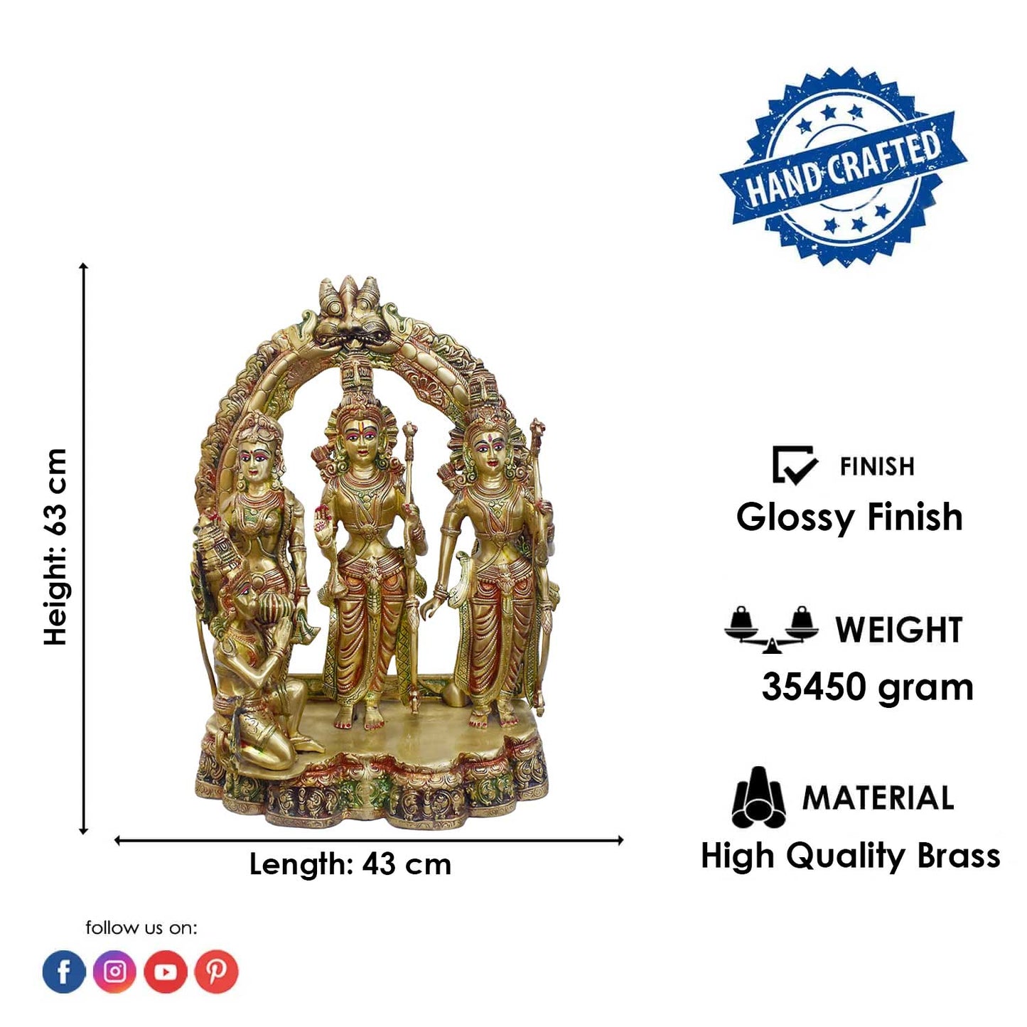 Brassaura® Brass Shree Ram Darbaar Murti with Shringar Peeth | Height 24 Inches