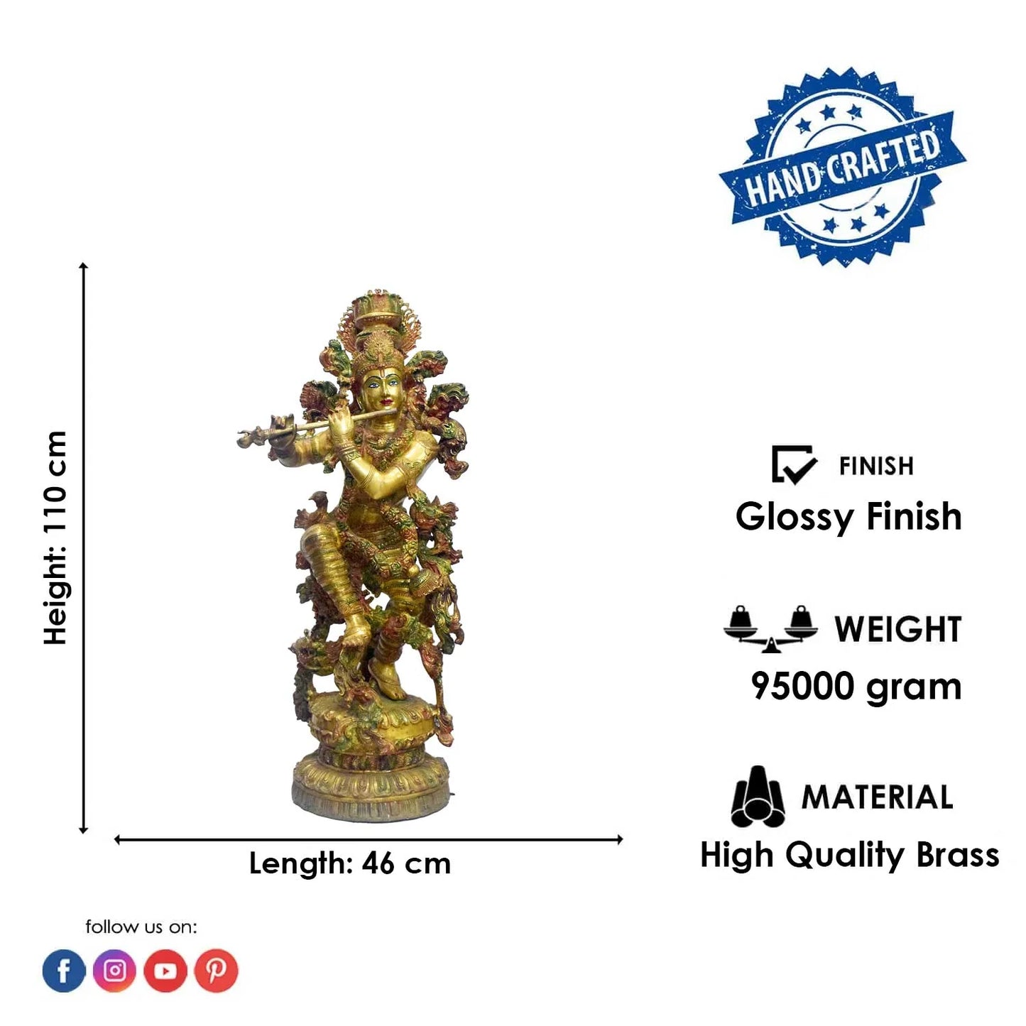 Brassaura® Brass Lord Krishna Statue | Height 43 Inches