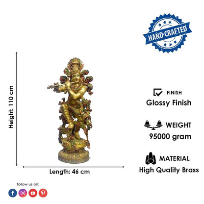 Brassaura® Brass Lord Krishna Statue | Height 43 Inches