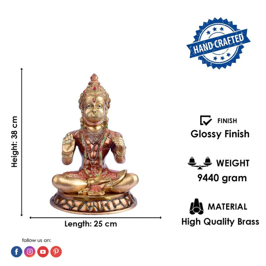 Brassaura® Brass Hanuman Statue | Height 15 Inches | Blessing Bajrangbali Idol for Home & Mandir