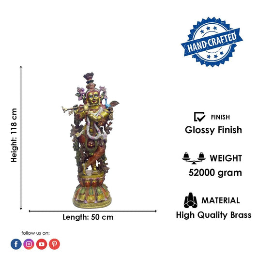 Brassaura® Brass Lord Krishna Statue | Height 46 Inches