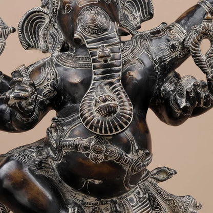 Brassaura® Dancing Ganesha Idol with Black & Silver Antique Finish | Pure Superfine Brass Handcrafted Murti | Brass Statue for Home Temple, Pooja Room | Height 30 Inches | Weight 34.24 Kgs