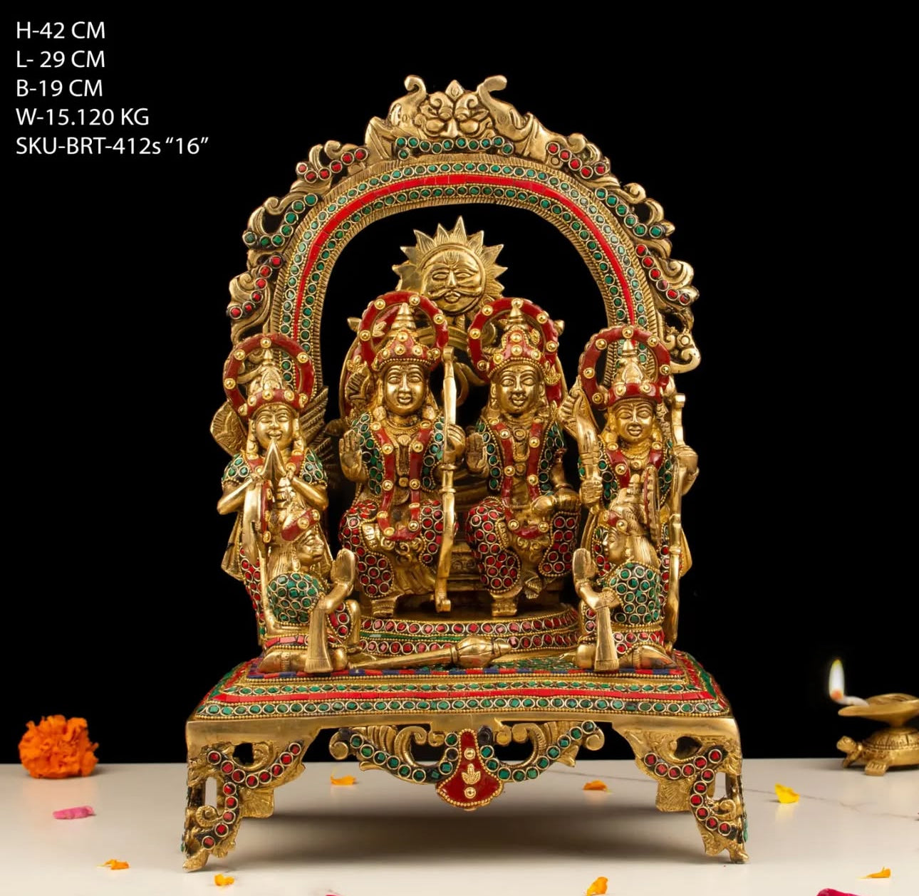 Brassaura™ Ram Darbar Family Idol Statue – Height 16.5 Inch, Weight 15.12 Kg | Solid Brass Murti