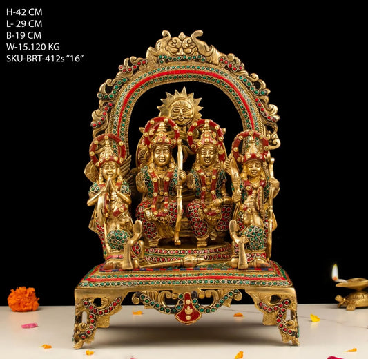 Brassaura™ Ram Darbar Family Idol Statue – Height 16.5 Inch, Weight 15.12 Kg | Solid Brass Murti